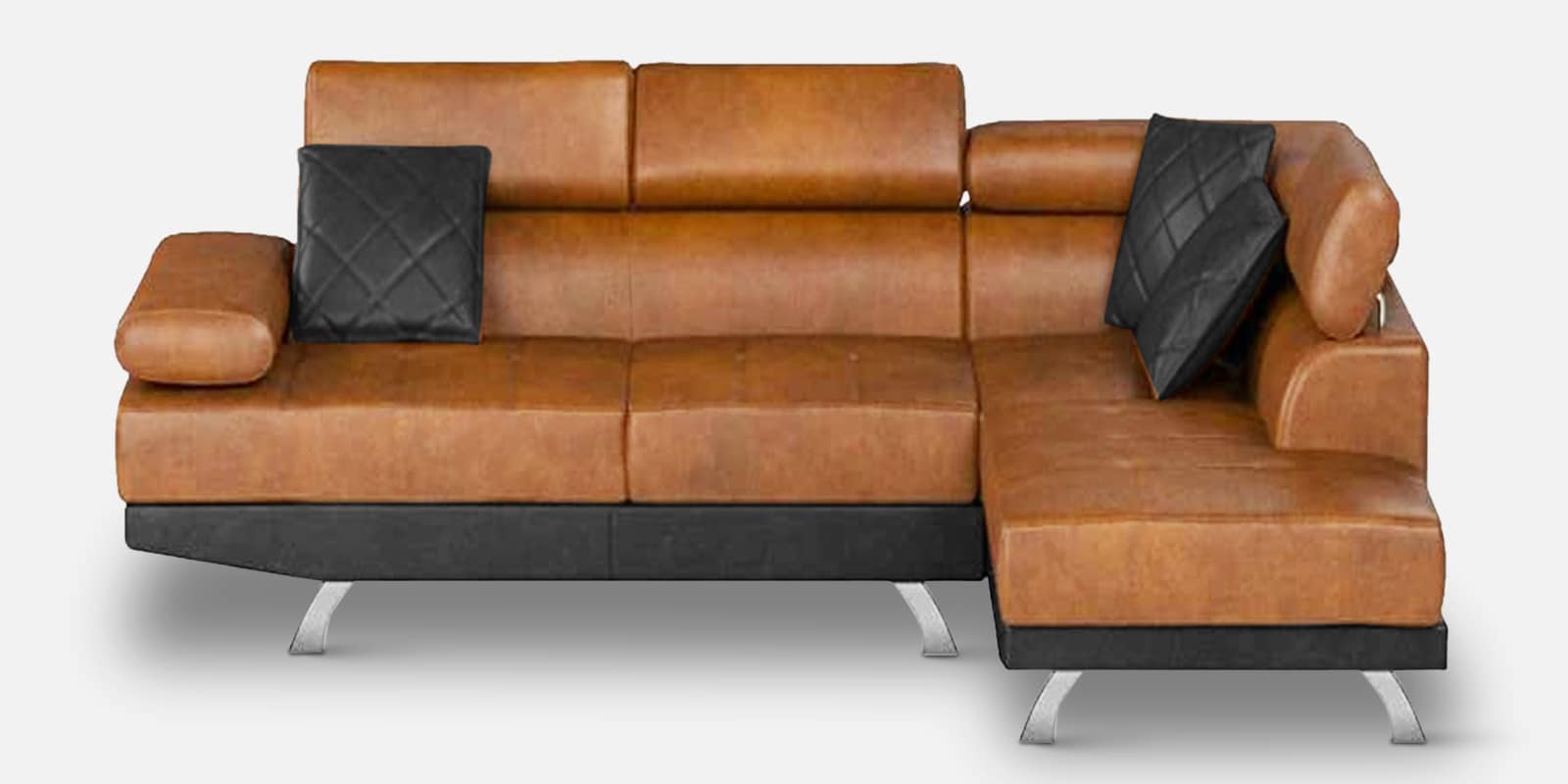 Aldano Leatherette Corner Sofa in Tan-Black Colour in L Shape