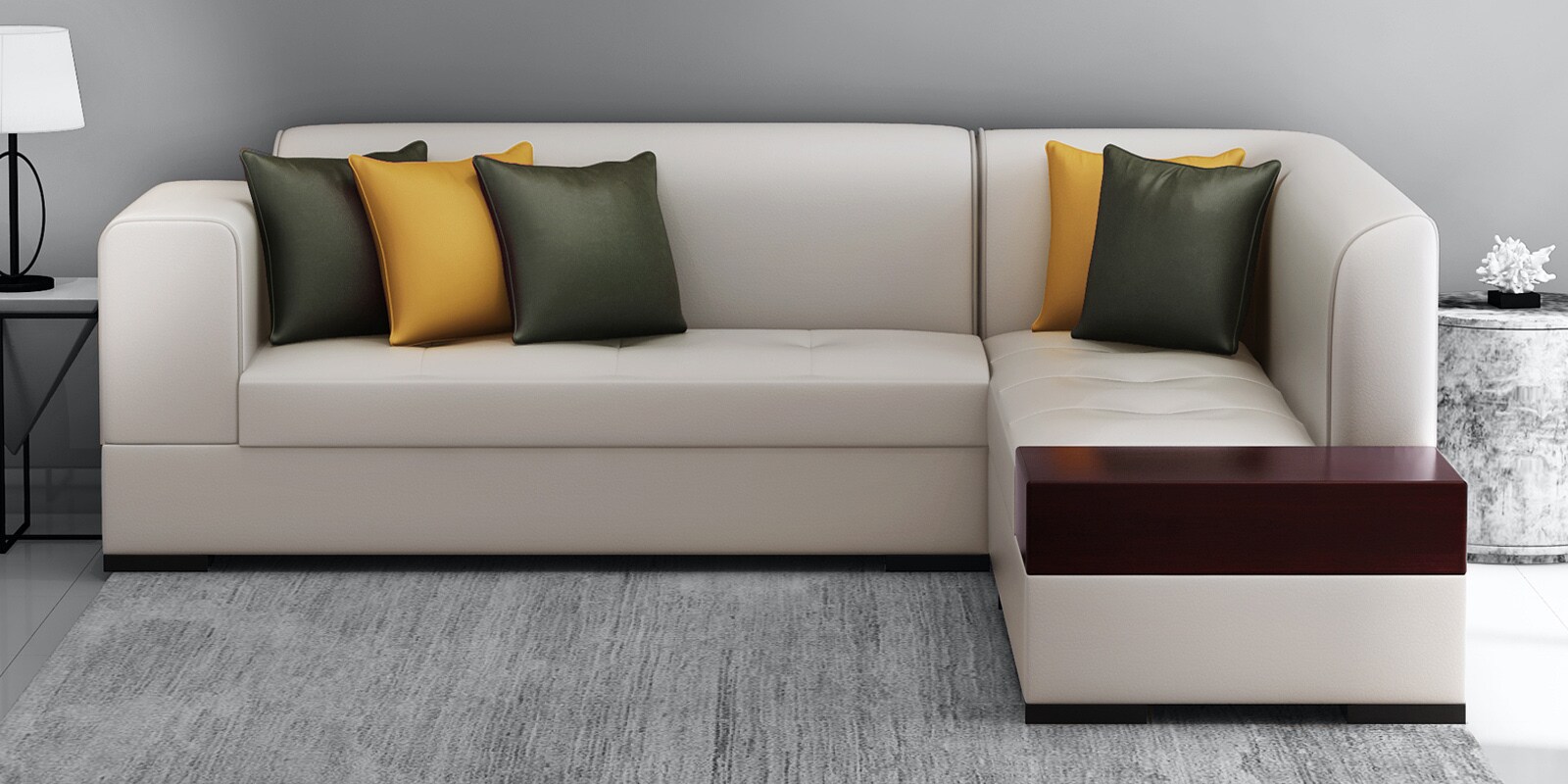 Buy Alden Corner Sofa in Light Grey Colour by Evok Online Modern