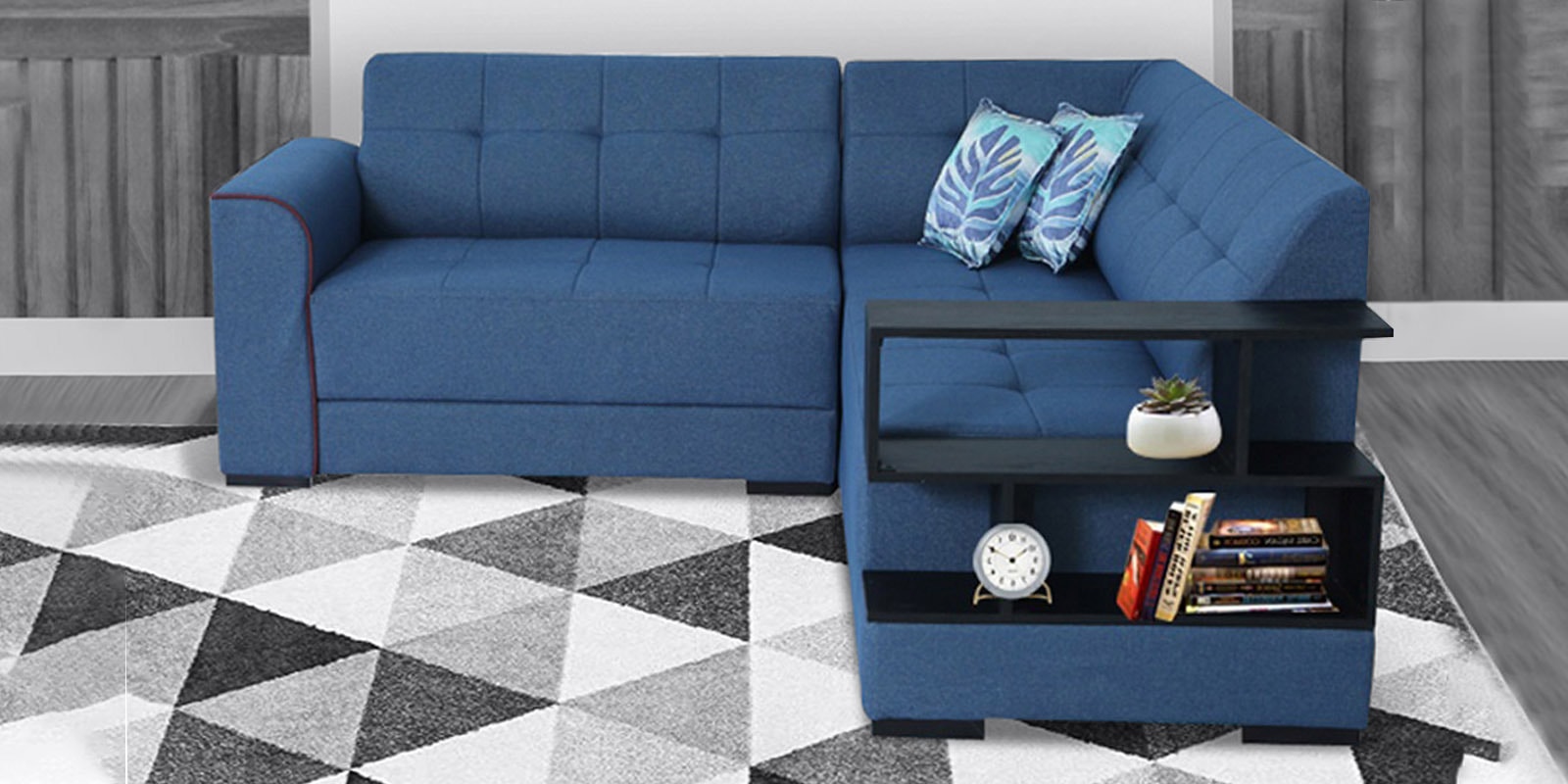 Buy Aleena 5 Seater LHS Sectional Sofa in Blue Colour at 51 OFF by