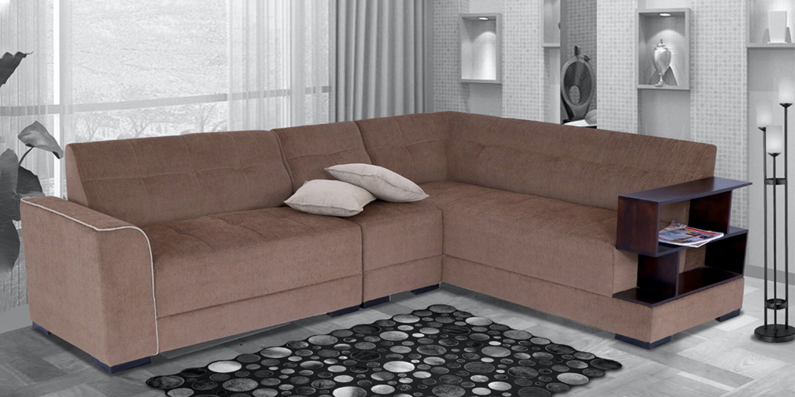 Aleena 6 Seater LHS Sectional Sofa in Brown Colour