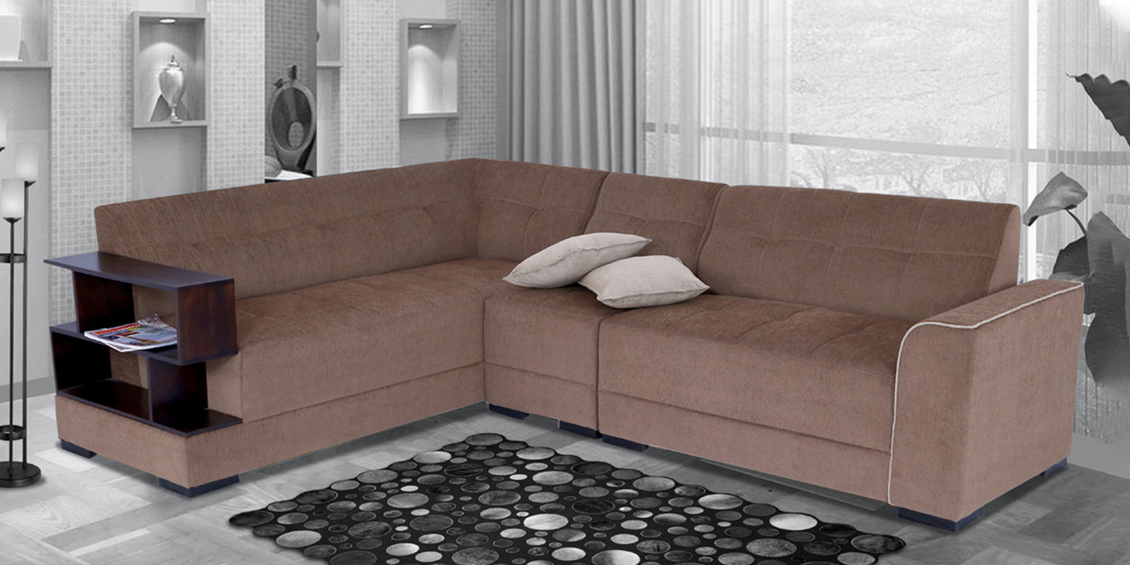 Aleena 6 Seater RHS Sectional Sofa in Brown Colour