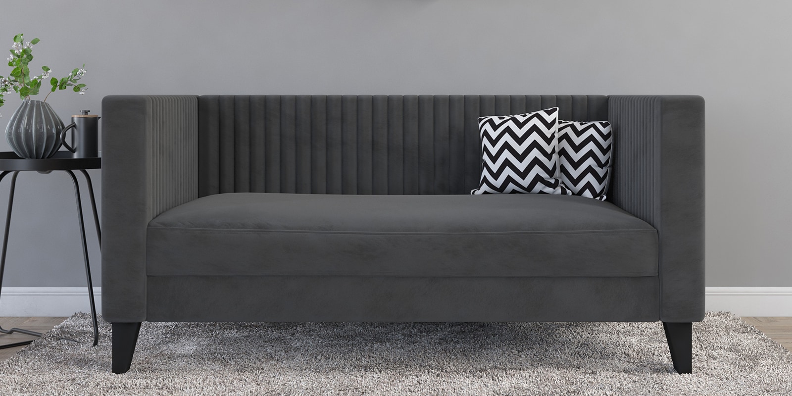 Alejandro Velvet 2 Seater Sofa In Carbon Grey Colour