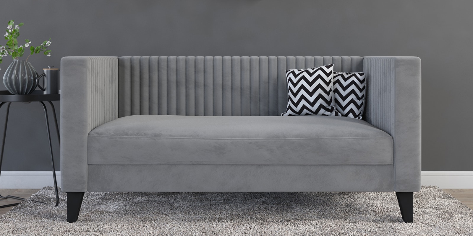 Alejandro Velvet 2 Seater Sofa In Cool Grey Colour