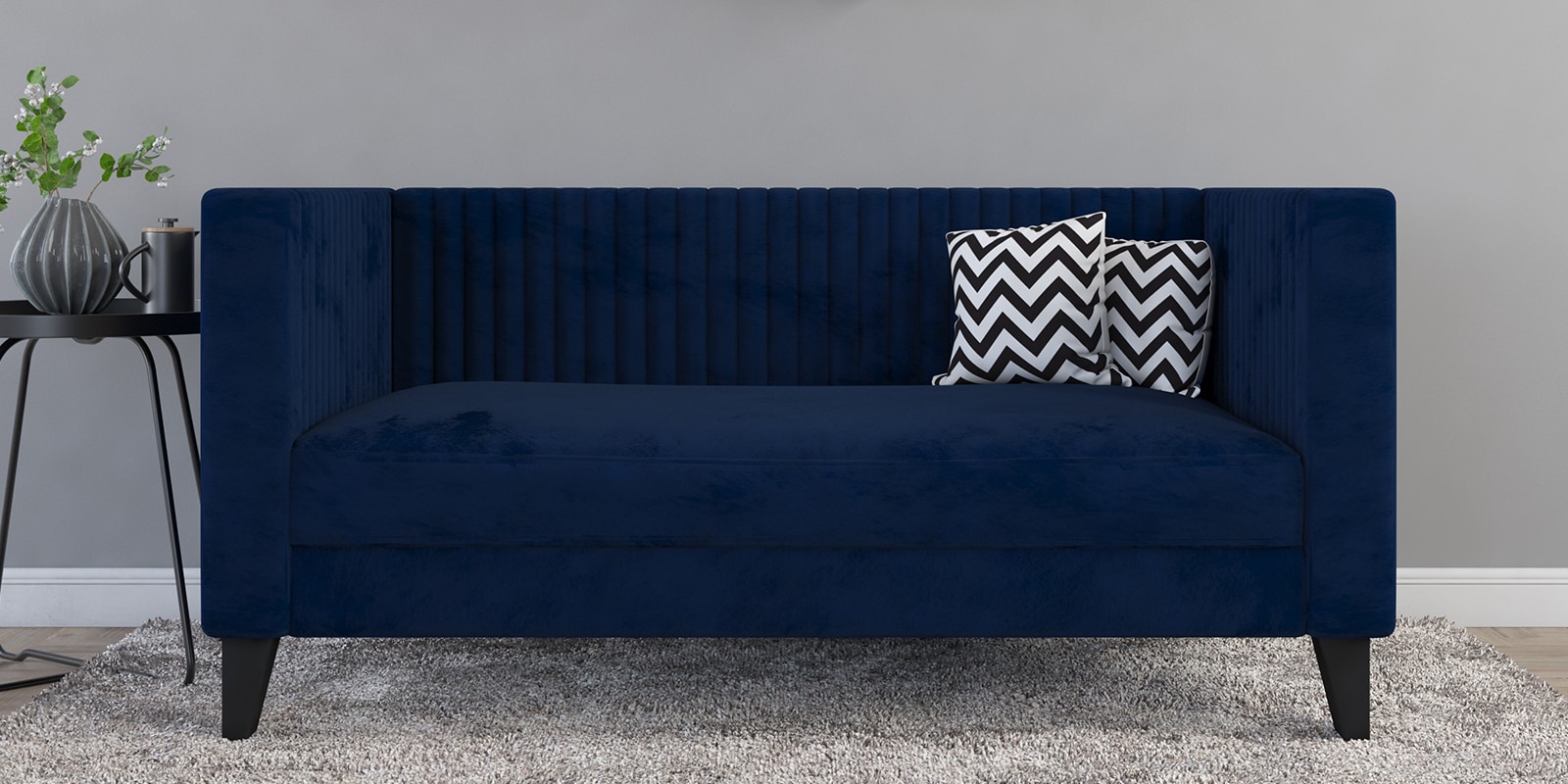 Alejandro Velvet 2 Seater Sofa In Midnight Blue Colour