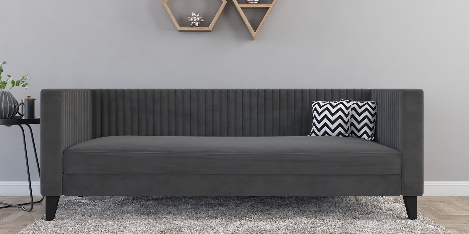 Alejandro Velvet 3 Seater Sofa In Carbon Grey Colour