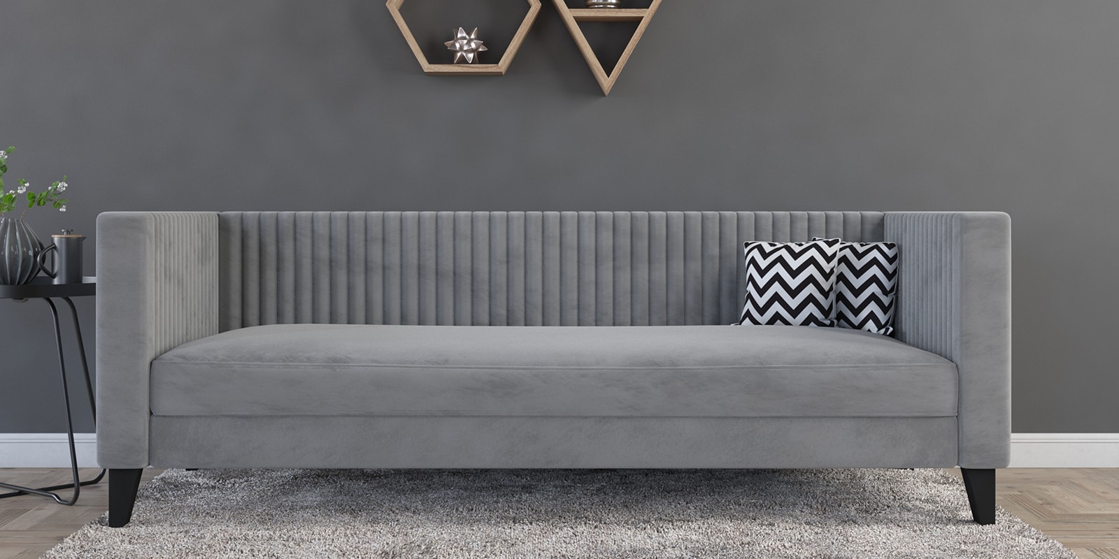 Alejandro Velvet 3 Seater Sofa In Cool Grey Colour