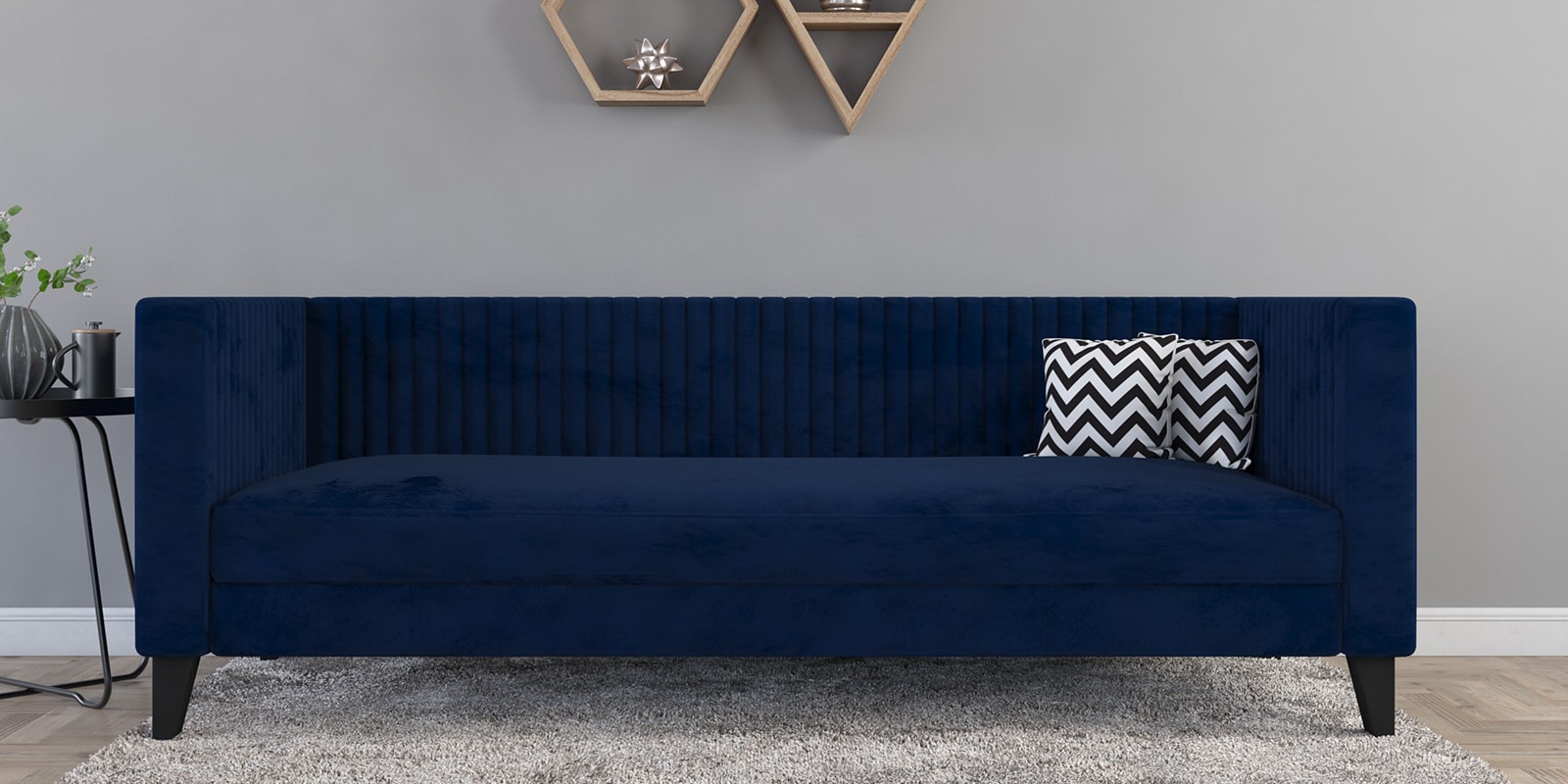 Alejandro Velvet 3 Seater Sofa In Midnight Blue Colour