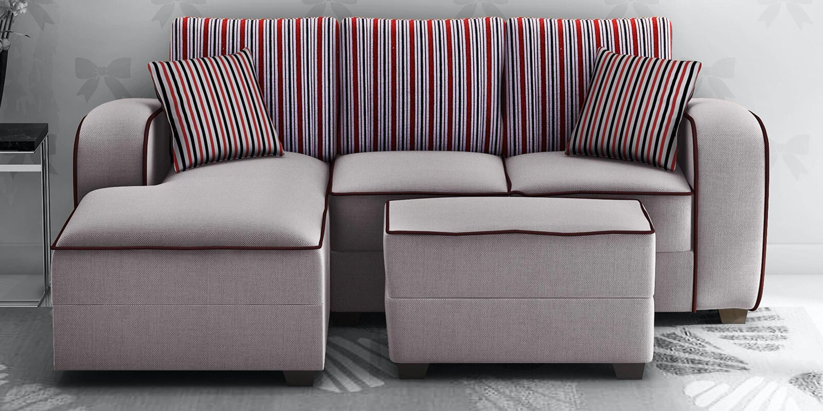 Buy Alex RHS Sofa with Pouffe In Light Brown Colour By Muebles Casa