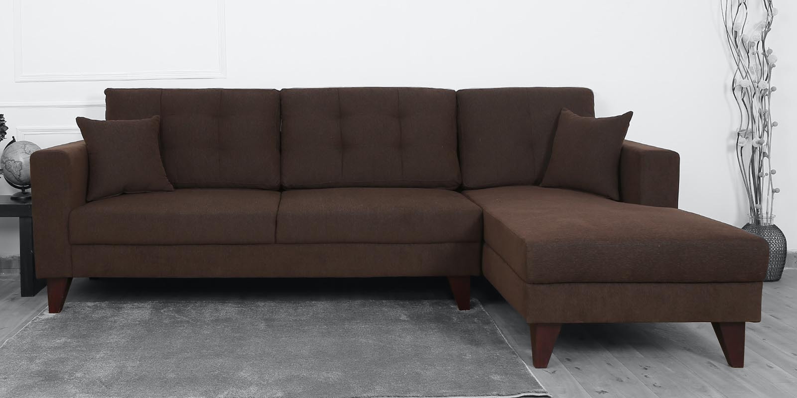 Alfredo Fabric LHS Sectional Sofa In Chestnut Brown Colour