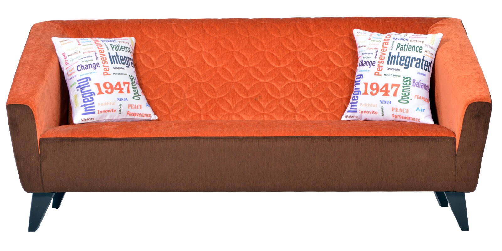 Buy Alhambra Three Seater Sofa with Cushions in Tangerine and Mocha Brown Colour by CasaCraft