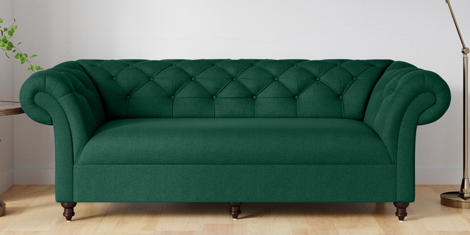 Allanton Velvet 3 Seater Sofa In Pine Colour Allanton Velvet 3 Seater Sofa In Pine Colour