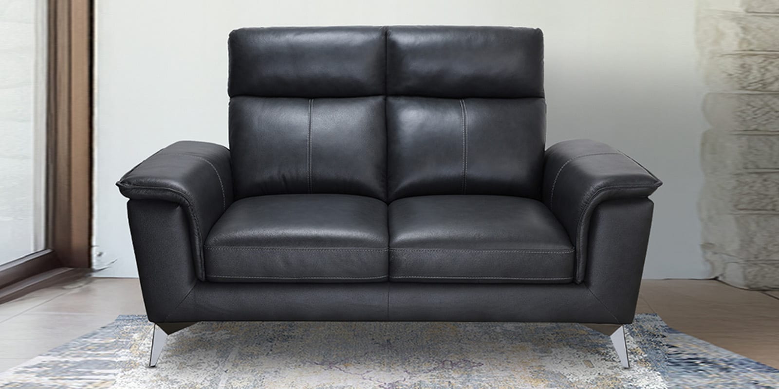 Alpha Leatherette 2 Seater Sofa In Black Color