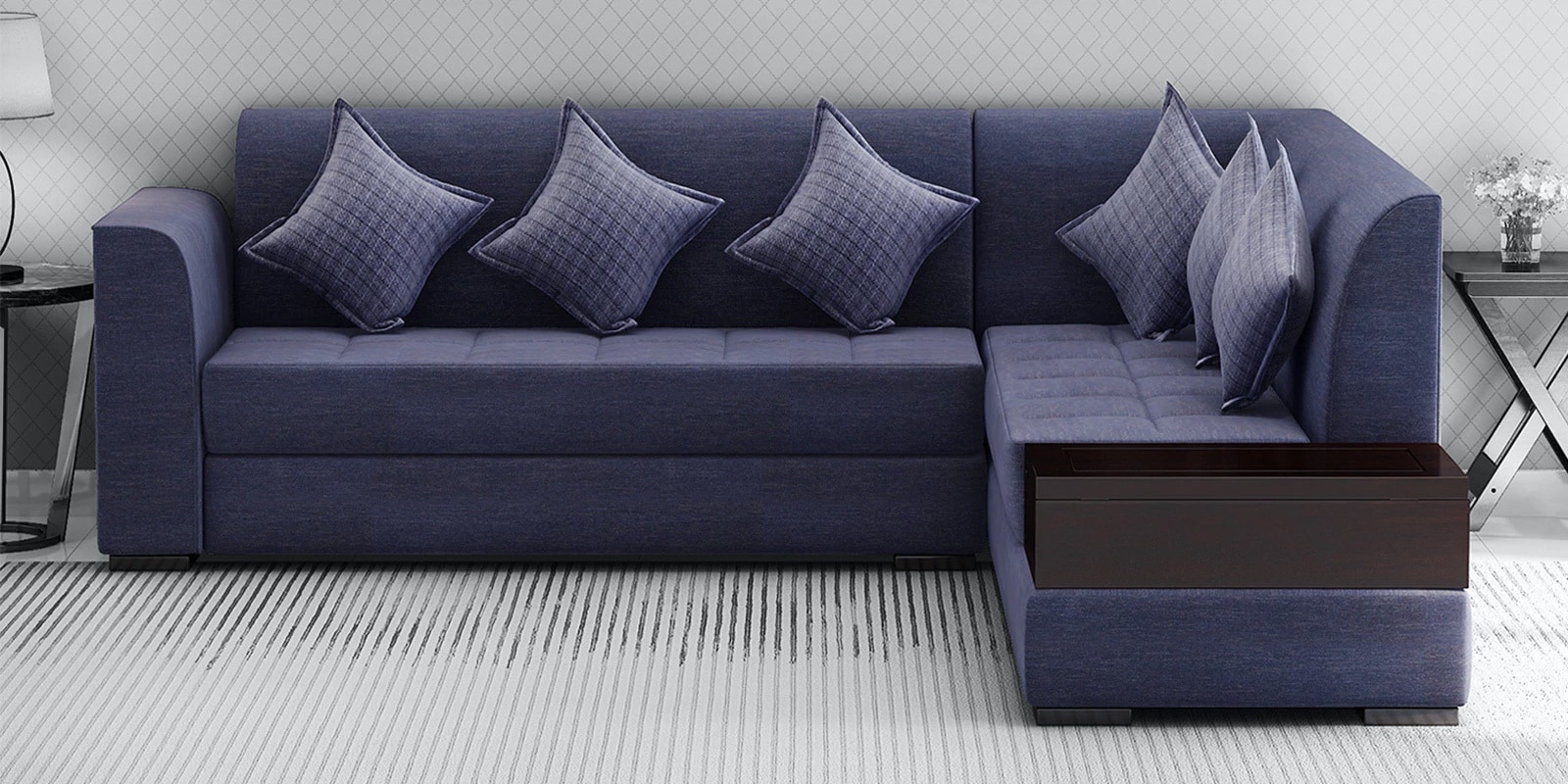 Alvin Fabric LHS Sectional Sofa in Blue Colour