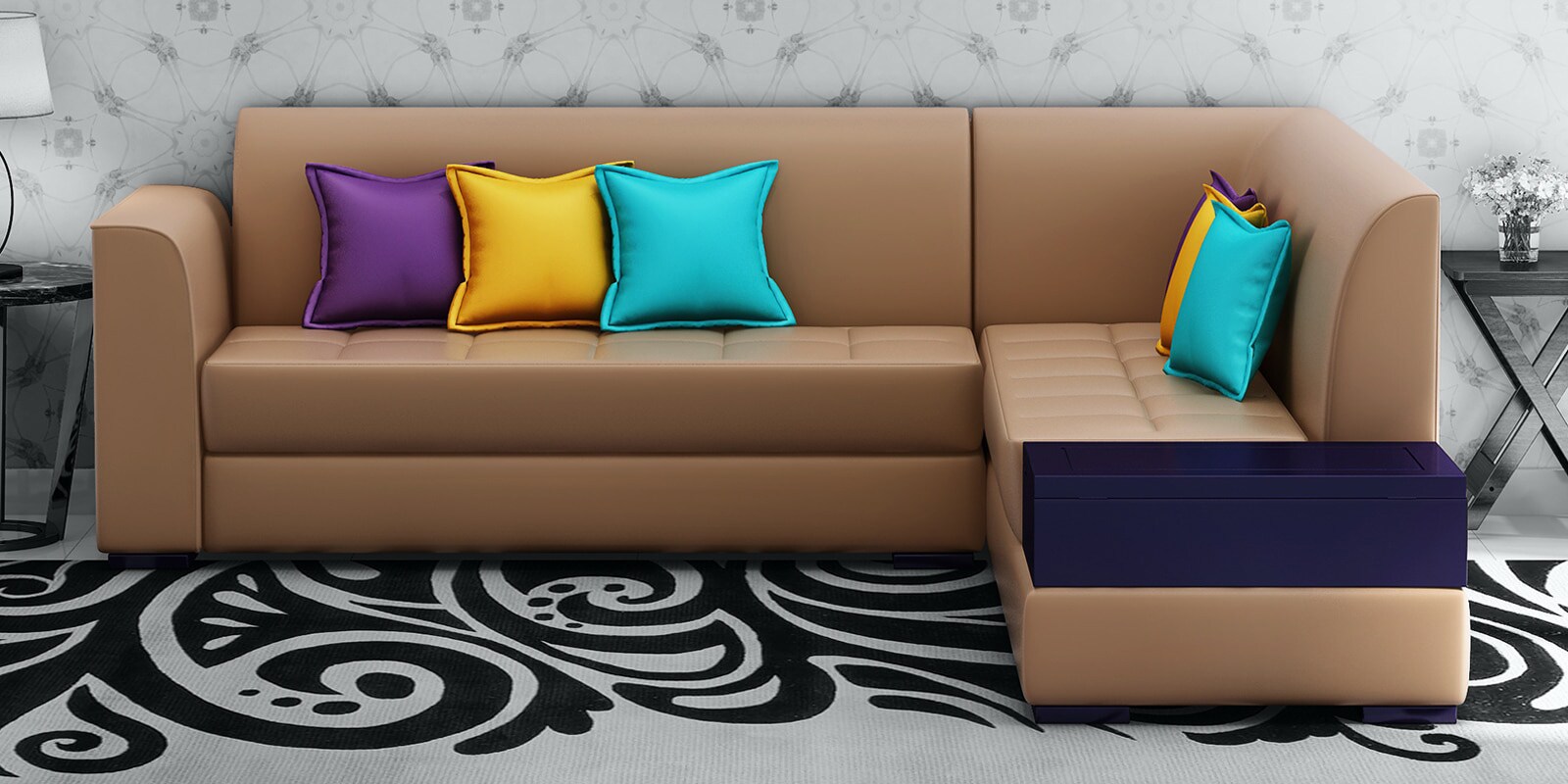 Alvin LHS Sofa in Beige Leatherette in L Shape