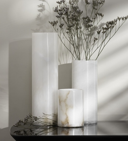 White Alablaster Marble Vases (Set of 3)