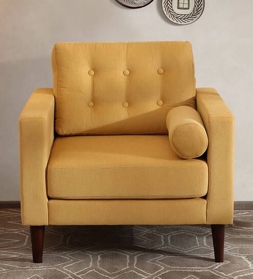 Alaine Fabric 1 Seater Sofa In Camel Yellow Colour