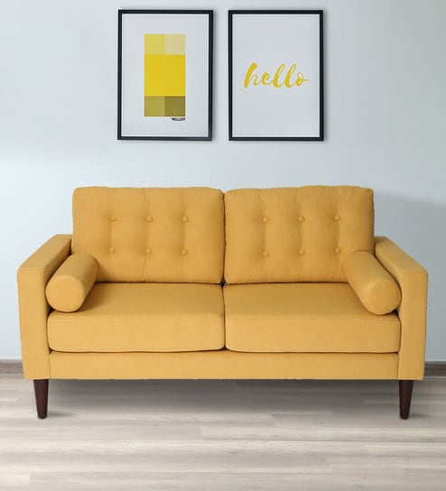 Alaine Fabric 2 Seater Sofa In Camel Yellow Colour