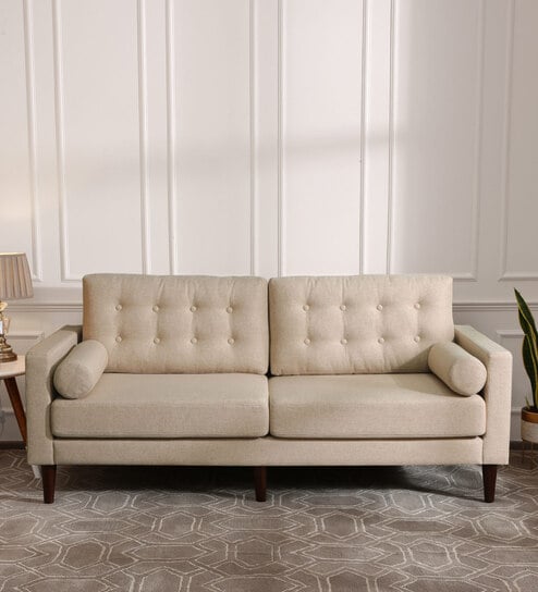 Alaine Fabric 3 Seater Sofa In Beige Colour