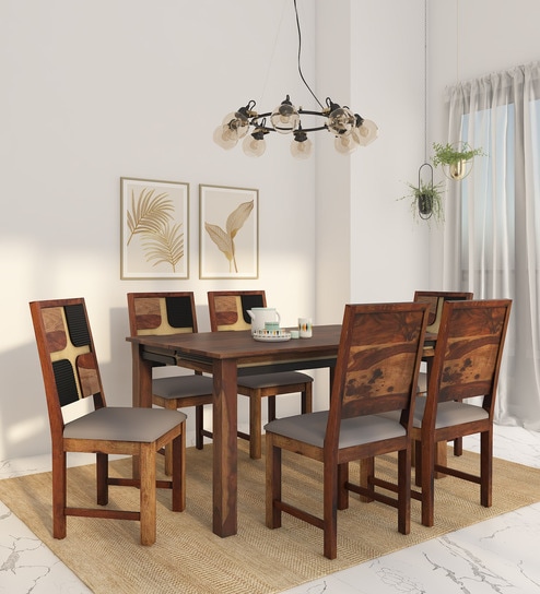 Alamo Sheesham Wood 6 Seater Dining Set In Scratch Resistant Provincial Teak Finish