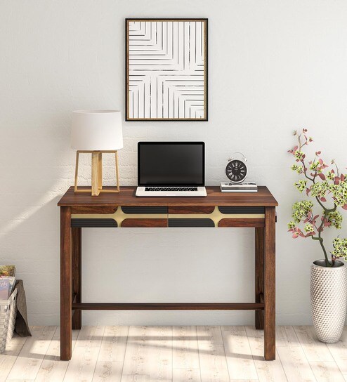 Alamo Sheesham Wood Writing Table In Scratch Resistant Provincial Teak Finish