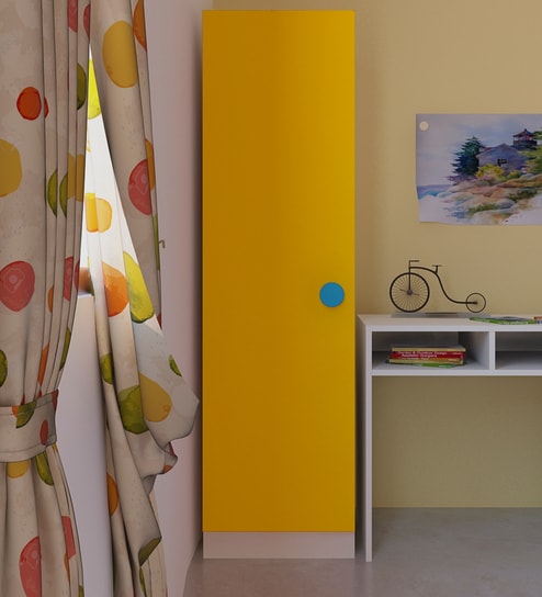 Alana Kids 1 Door Wardrobe in Light Yellow Woodgrain Finish