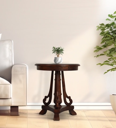 Alante Teak Wood End Table In Walnut Finish