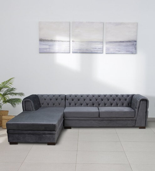 Arlo Velvet RHS Sectional Sofa (3 + Lounger) in Fossil Grey Colour