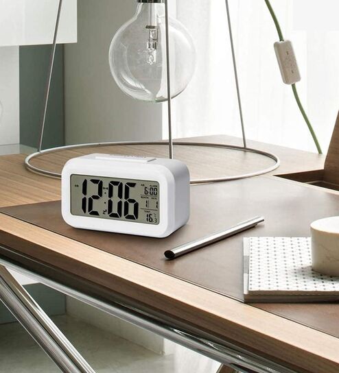 Alarm Clock, Digital Clock, Table Clock for Students, Watch Timer for Study, Home, Bedroom, Kitchen-white