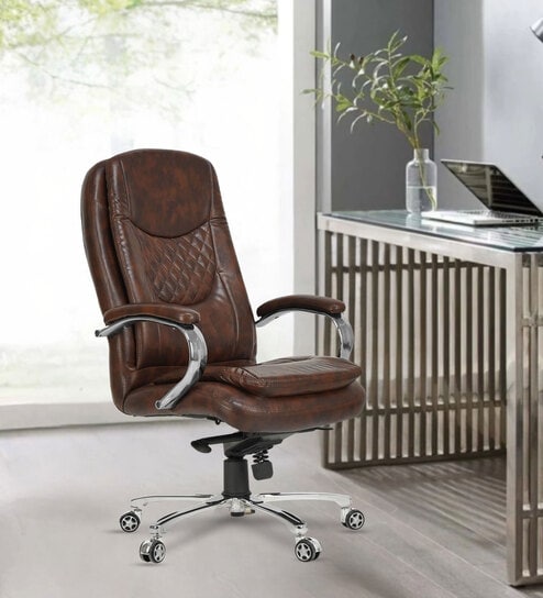 Alaska Leatherette Executive Chair in Brown & Tan colour