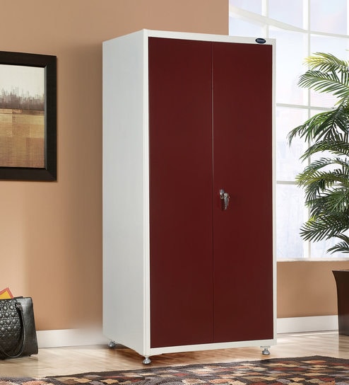 Buy Alaska Two Door Wardrobe In Maroon And White Colour By