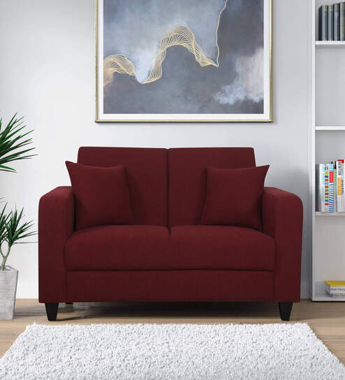 Alba Fabric 2 Seater Sofa In Garnet Red Colour