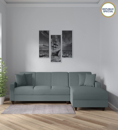 Alba Fabric LHS Sectional Sofa (3 + Lounger) in Ash Grey Colour