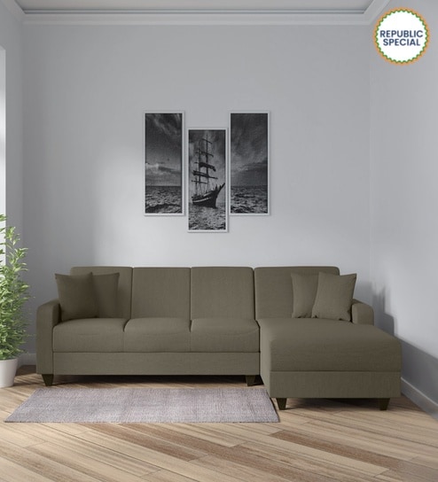 Alba Fabric LHS Sectional Sofa (3 + Lounger) in Sandy Brown Colour