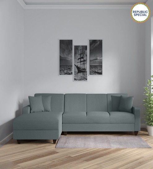 Alba Fabric RHS Sectional Sofa (3 + Lounger) in Ash Grey Colour