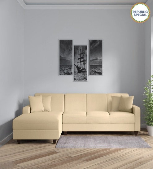 Alba Fabric RHS Sectional Sofa (3 + Lounger) in Beige Colour