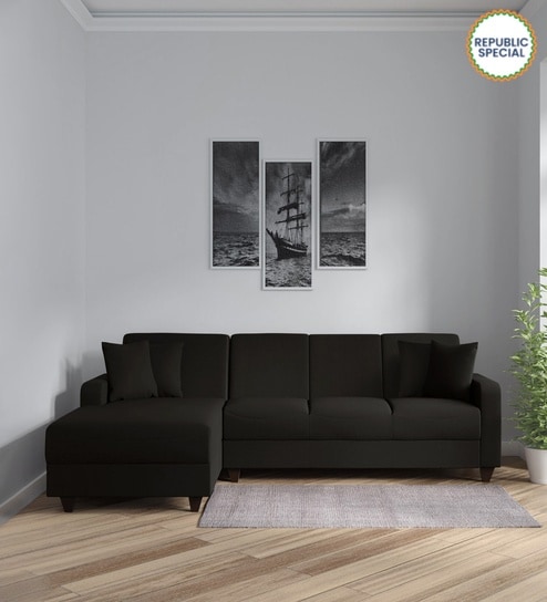 Alba Fabric RHS Sectional Sofa (3 + Lounger) in Chestnut Brown Colour