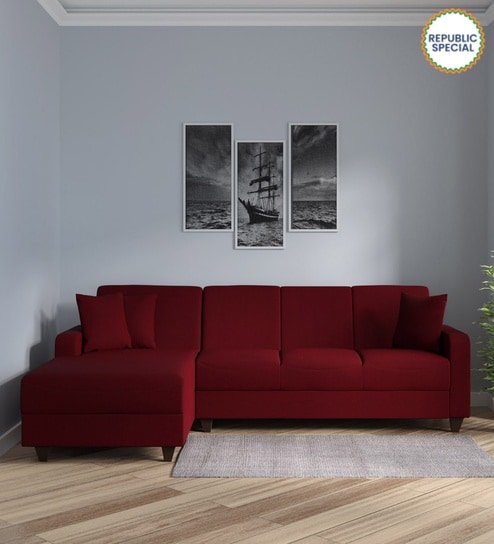 Alba Fabric RHS Sectional Sofa (3 + Lounger) in Garnet Red Colour