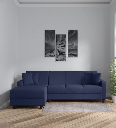 Alba Fabric RHS Sectional Sofa (3 + Lounger) in Navy Blue Colour