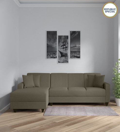 Alba Fabric RHS Sectional Sofa (3 + Lounger) in Sandy Brown Colour