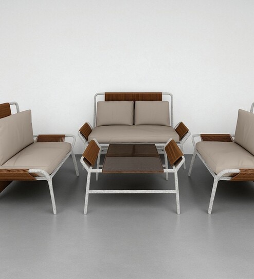Alba Wicker 2+1 Seater Sofa with Table In Beige Colour