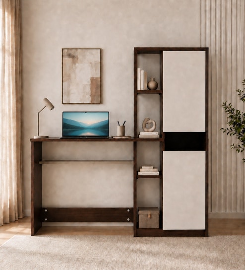 Albert Study Table In Smoked Walnut & Beige Finish