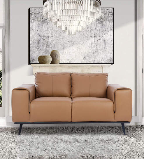 Alberta Half Leather 2 seater Sofa In Husk Brown Colour