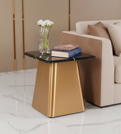 Alberta Marble End Table In Raven Black Finish