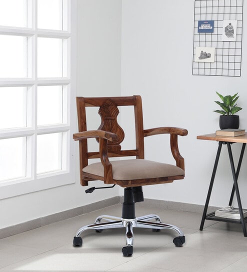 Alberta Solid Wood Ergonomic Chair in Scratch Resistant Rustic Teak Finish