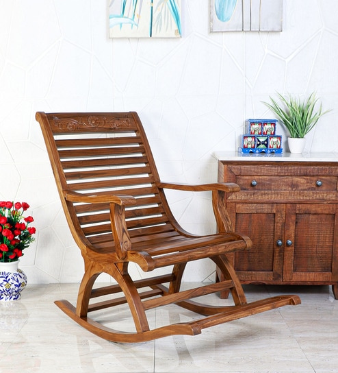 Aldin Solid Wood Rocking Chair in Teak Finish