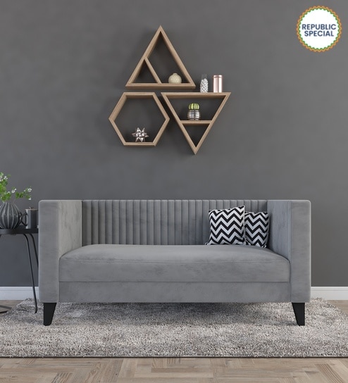 Alejandro Velvet 2 Seater Sofa In Cool Grey Colour