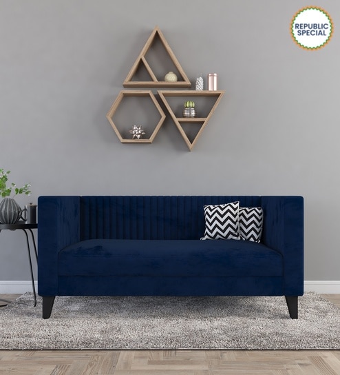 Alejandro Velvet 2 Seater Sofa In Midnight Blue Colour