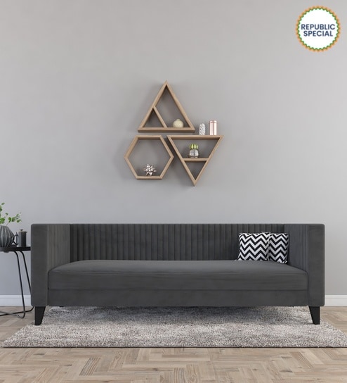 Alejandro Velvet 3 Seater Sofa In Carbon Grey Colour