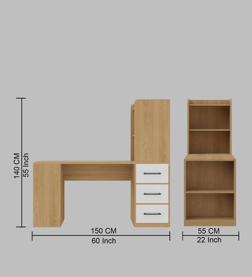 Alex Study Table with 3 Drawers in Oak and White Finish