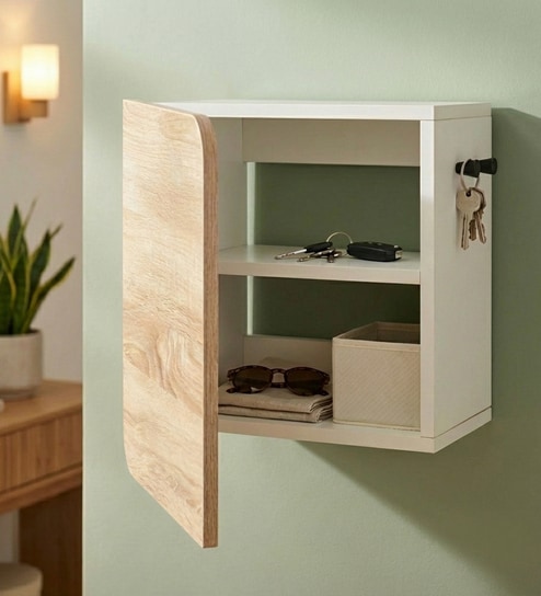 Alfa Multipurpose Wall Mounted Storage Cabinet In Oak & White finish